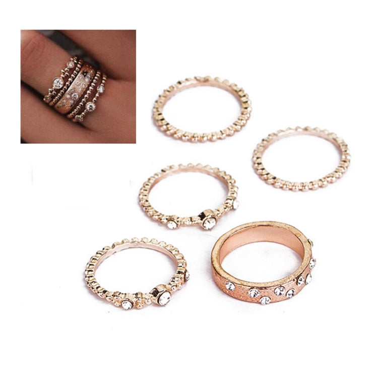 Set di 5 anelli eleganti di gioielli con strass in oro rosa da donna alla moda, 6, 7, 8, 9, 10