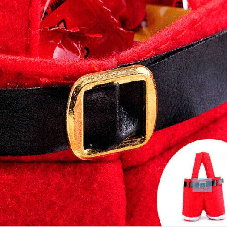 Decorazione del sacchetto regalo della bottiglia di caramelle dei pantaloni delle bretelle di Babbo Natale, Santa Claus Bottle Bag