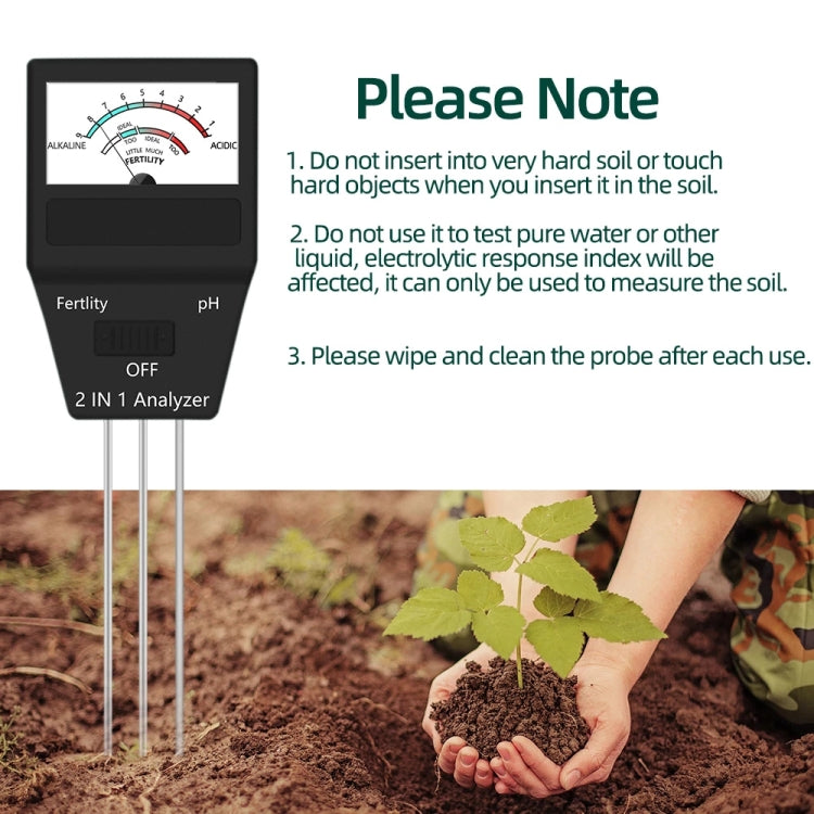 Strumenti da giardinaggio per misuratore di fertilità del terreno PH 2 in 1 con 3 sonde, 2 in 1