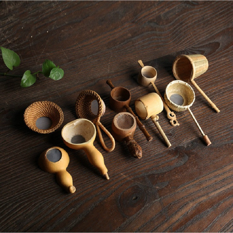 Gadget per colino da tè con filtro riutilizzabile in tessuto di bambù, Calabash Double Section Tea Leak, Calabash Single Section Tea Leak, Bamboo Root Tea Leak, Bamboo Pole Gauze Plum Tea Leak, Bamboo Pole Hole Tea Leak, Rattan Tea Drain with Handle   ...