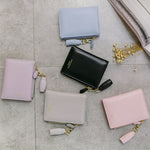 Portafoglio da donna con nappa bifold dal design breve Porta carte di credito corto in pelle PU