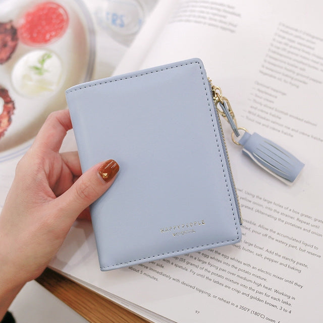 Portafoglio da donna con nappa bifold dal design breve Porta carte di credito corto in pelle PU