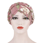 Cappello pullover corto da donna con turbante in seta spazzolata stampata da donna, 2 pezzi, One Size