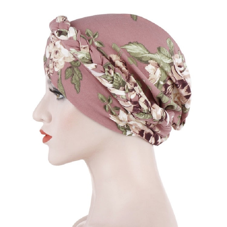 Cappello pullover corto da donna con turbante in seta spazzolata stampata da donna, 2 pezzi, One Size