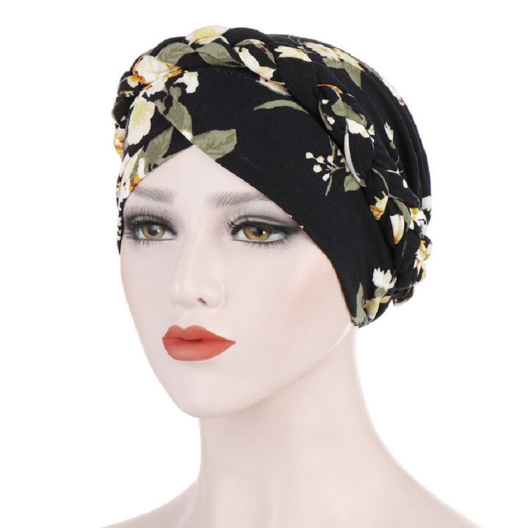 Cappello pullover corto da donna con turbante in seta spazzolata stampata da donna, 2 pezzi, One Size