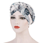 Cappello pullover corto da donna con turbante in seta spazzolata stampata da donna, 2 pezzi, One Size