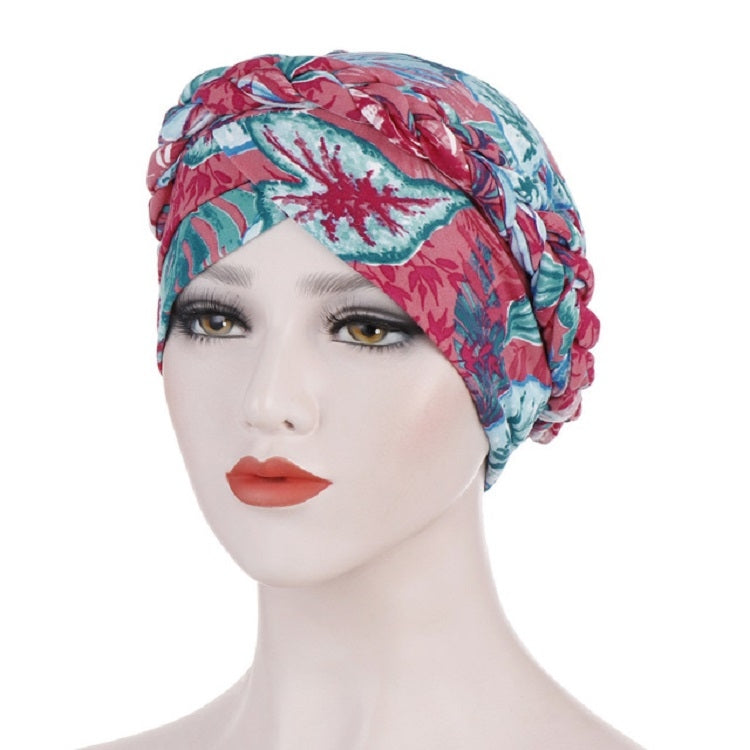 Cappello pullover corto da donna con turbante in seta spazzolata stampata da donna, 2 pezzi, One Size