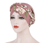 Cappello pullover corto da donna con turbante in seta spazzolata stampata da donna, 2 pezzi, One Size