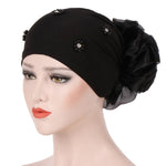 Cappello con cappuccio turbante con decorazione floreale posteriore per personalità da donna, M (56-58cm)