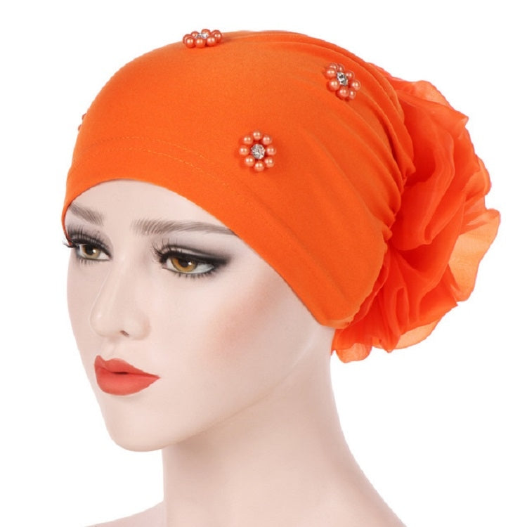 Cappello con cappuccio turbante con decorazione floreale posteriore per personalità da donna, M (56-58cm)