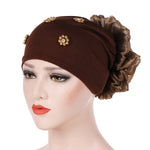 Cappello con cappuccio turbante con decorazione floreale posteriore per personalità da donna, M (56-58cm)