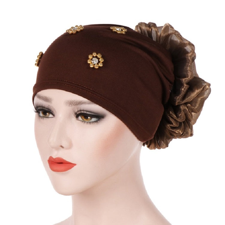 Cappello con cappuccio turbante con decorazione floreale posteriore per personalità da donna, M (56-58cm)