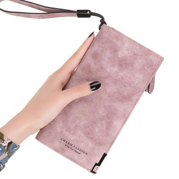 Portamonete con pochette in pelle PU retrò con cerniera lunga opaca da donna alla moda