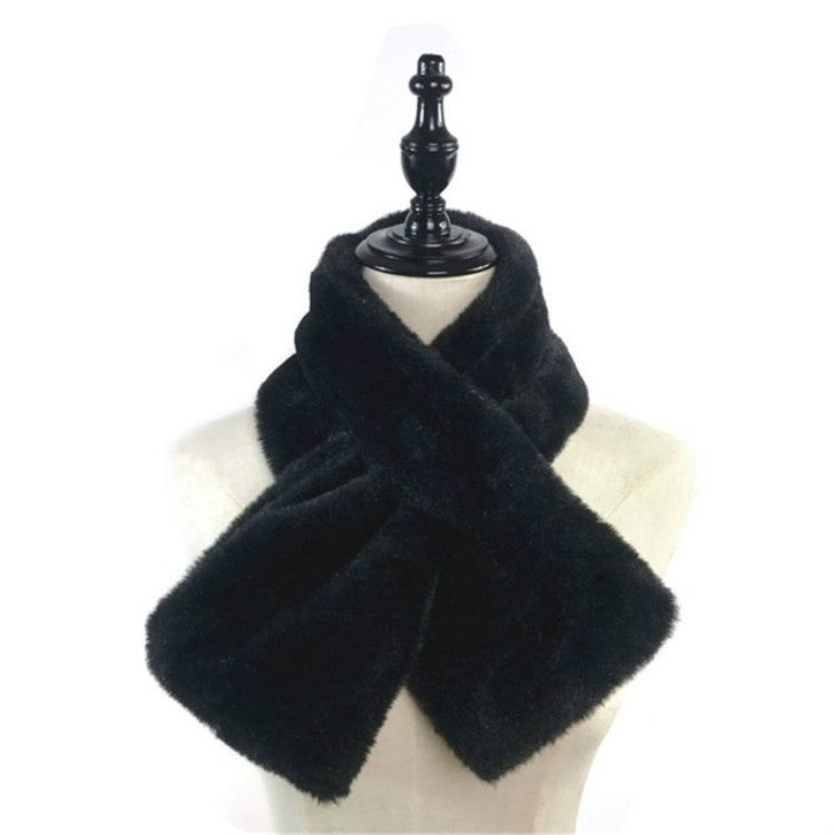 Sciarpa da donna invernale in peluche con pelliccia sintetica di coniglio, tinta unita, scaldacollo, 96 x 15cm