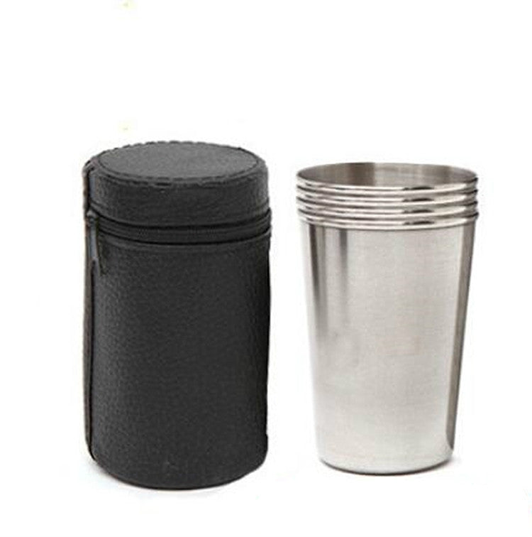 2 set da esterno mini bicchiere da vino in acciaio inossidabile piccolo escursionismo campeggio viaggio set di bicchieri portatili con custodia in pelle, Small 30ml Travel Portable Drinking Cup