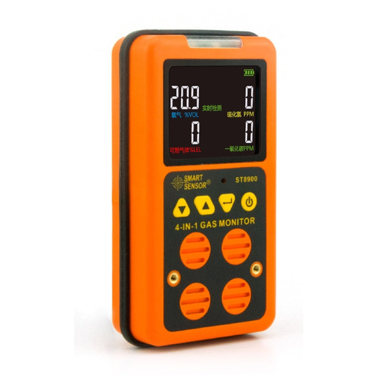 ST8900 4 in 1 Gas tossico CO Rilevatore di monossido di carbonio Solfuro di idrogeno H2S Ossigeno Test gas combustibile Display LCD Monitor, Allarme vibrazione luce sonora