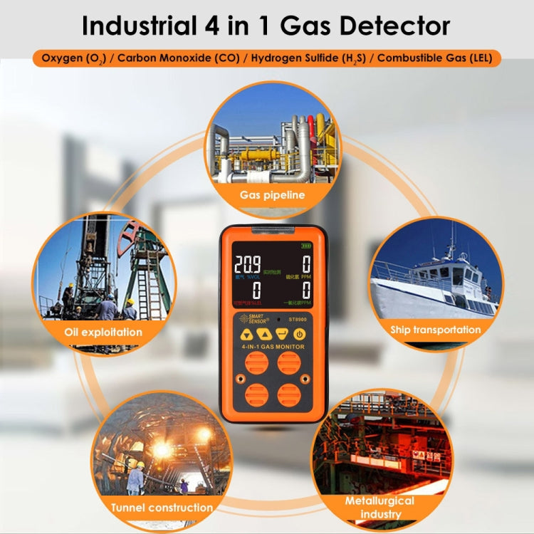 Rilevatore gas tossici 4 in 1 CO H2S O2 LEL con display LCD