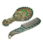 Confezione regalo con specchio pavone con manico vintage, pettine, specchio per trucco portatile in due pezzi