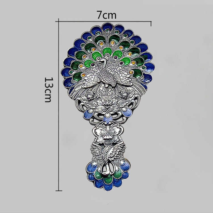 Confezione regalo con specchio pavone con manico vintage, pettine, specchio per trucco portatile in due pezzi