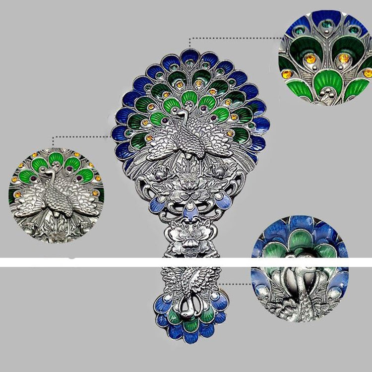 Confezione regalo con specchio pavone con manico vintage, pettine, specchio per trucco portatile in due pezzi