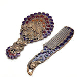 Confezione regalo con specchio pavone con manico vintage, pettine, specchio per trucco portatile in due pezzi