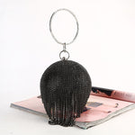 Borsa a tracolla da sposa con pochette in cristallo di metallo con nappa con diamanti, borsa da sera, borsa da sposa
