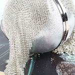 Borsa a tracolla da sposa con pochette in cristallo di metallo con nappa con diamanti, borsa da sera, borsa da sposa