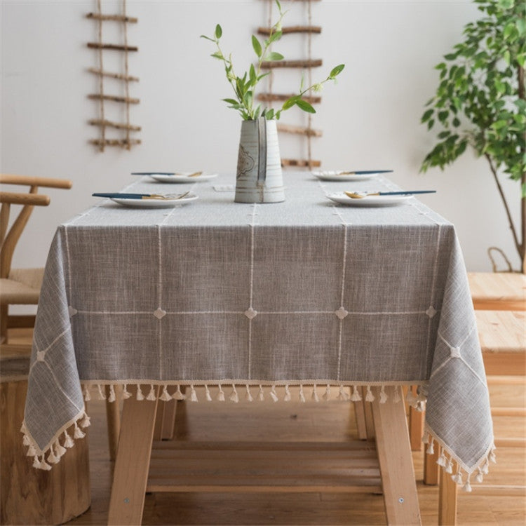 Tovaglia ricamata a reticolo quadrato Tappetino da caffè rettangolare in nappa di cotone di puro colore, 60x60cm, 90x90cm, 90x140cm, 110x110cm