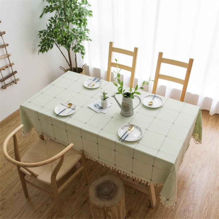 Tovaglia ricamata a reticolo quadrato Tappetino da caffè rettangolare in nappa di cotone di puro colore, 100x160cm, 110x170cm, 140x140cm, 140x180cm