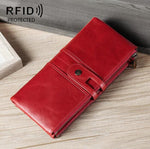 Pochette multifunzionale con portafoglio lungo da donna in vera pelle, porta carte antifurto