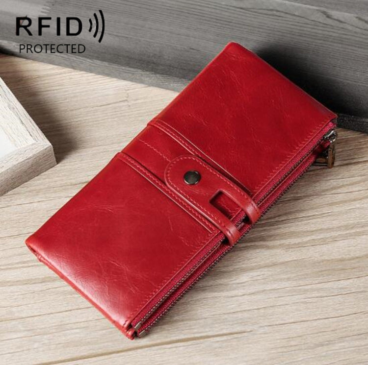 Pochette multifunzionale con portafoglio lungo da donna in vera pelle, porta carte antifurto