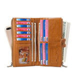 Pochette multifunzionale con portafoglio lungo da donna in vera pelle, porta carte antifurto