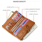 Pochette multifunzionale con portafoglio lungo da donna in vera pelle, porta carte antifurto