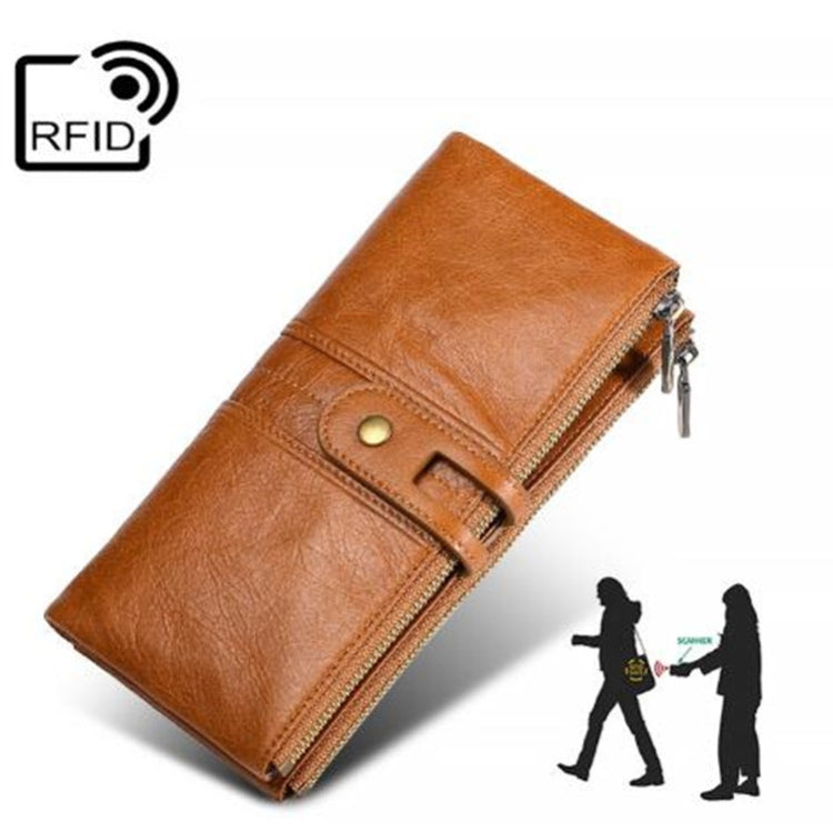 Pochette multifunzionale con portafoglio lungo da donna in vera pelle, porta carte antifurto