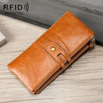 Pochette multifunzionale con portafoglio lungo da donna in vera pelle, porta carte antifurto