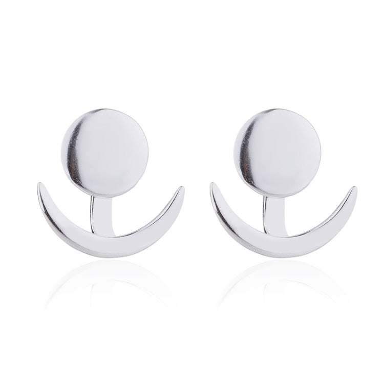 Orecchini a bottone rotondi geometrici alla moda con luna crescente alla moda per le donne, Gold, Silver