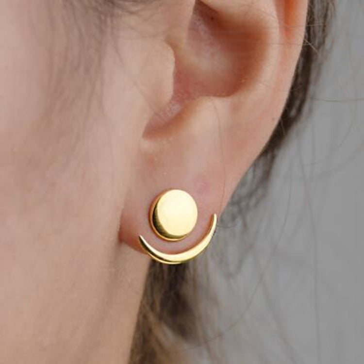 Orecchini a bottone rotondi geometrici alla moda con luna crescente alla moda per le donne, Gold, Silver