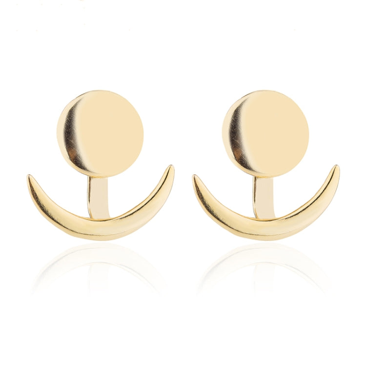 Orecchini a bottone rotondi geometrici alla moda con luna crescente alla moda per le donne, Gold, Silver