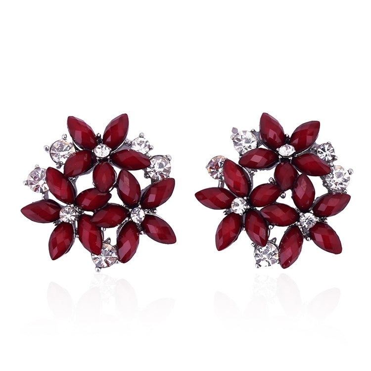 Orecchini a forma di fiore con strass zircone alla moda per gioielli da donna, blue, red, black