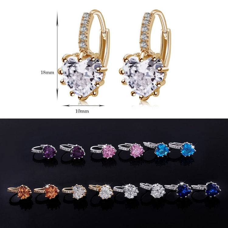 Orecchini con pietra di zirconi cubici in vero argento sterling 925 a forma di cuore carino, Gold with white Zirconia, Platinum with white Zirconia, Platinum with Pink Zirconia, Platinum with Purple Zirconia, Platinum with Light blue Zirconia          ...
