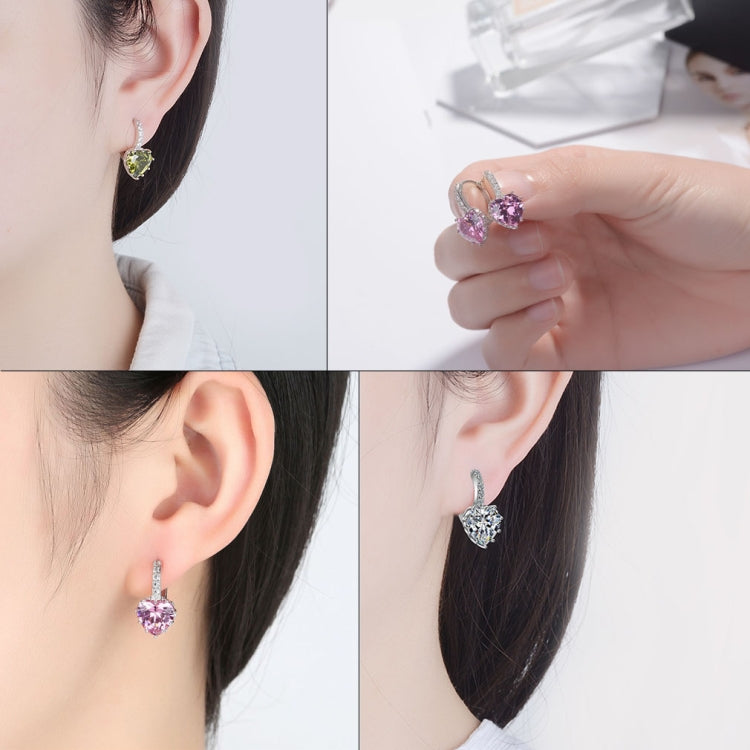 Orecchini con pietra di zirconi cubici in vero argento sterling 925 a forma di cuore carino, Gold with white Zirconia, Platinum with white Zirconia, Platinum with Pink Zirconia, Platinum with Purple Zirconia, Platinum with Light blue Zirconia          ...