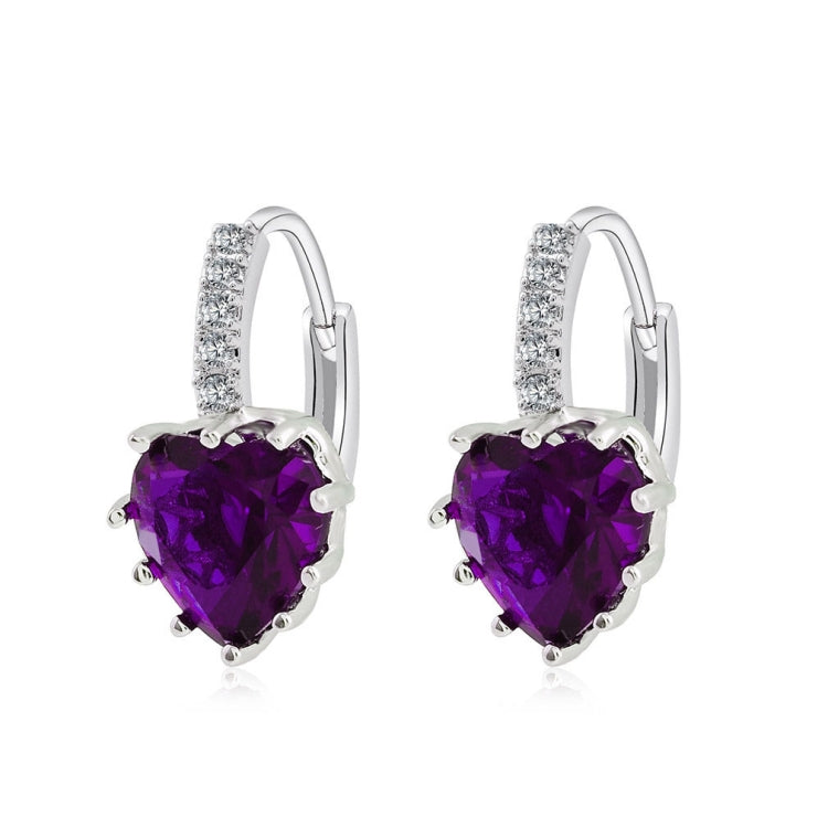 Orecchini con pietra di zirconi cubici in vero argento sterling 925 a forma di cuore carino, Gold with white Zirconia, Platinum with white Zirconia, Platinum with Pink Zirconia, Platinum with Purple Zirconia, Platinum with Light blue Zirconia          ...