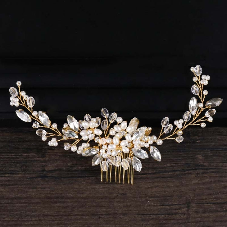 Fascia per capelli con perle dorate e strass 20x6 cm