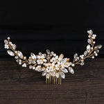 Fascia per capelli con perle dorate, diademi, strass di cristallo, pettini per capelli da sposa, Golden Pearl