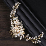 Fascia per capelli con perle dorate, diademi, strass di cristallo, pettini per capelli da sposa, Golden Pearl
