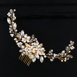 Fascia per capelli con perle dorate, diademi, strass di cristallo, pettini per capelli da sposa, Golden Pearl