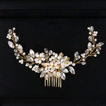 Fascia per capelli con perle dorate, diademi, strass di cristallo, pettini per capelli da sposa, Golden Pearl