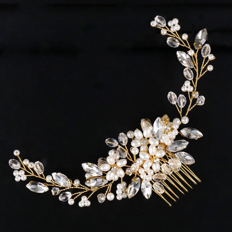 Fascia per capelli con perle dorate, diademi, strass di cristallo, pettini per capelli da sposa, Golden Pearl
