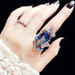 2 pezzi/set anello a forma di farfalla di cristallo con pietra preziosa palazzo retrò moda donna