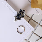 2 pezzi/set anello a forma di farfalla di cristallo con pietra preziosa palazzo retrò moda donna
